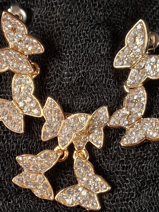 Jewelry - Gold Pavé Crystal Butterfly Drop Earrings Y2K Coquette Statement